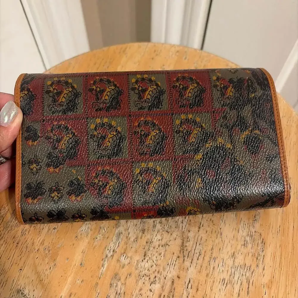 Escada Vintage Leather Printed Continental Wallet with Gold Plaque